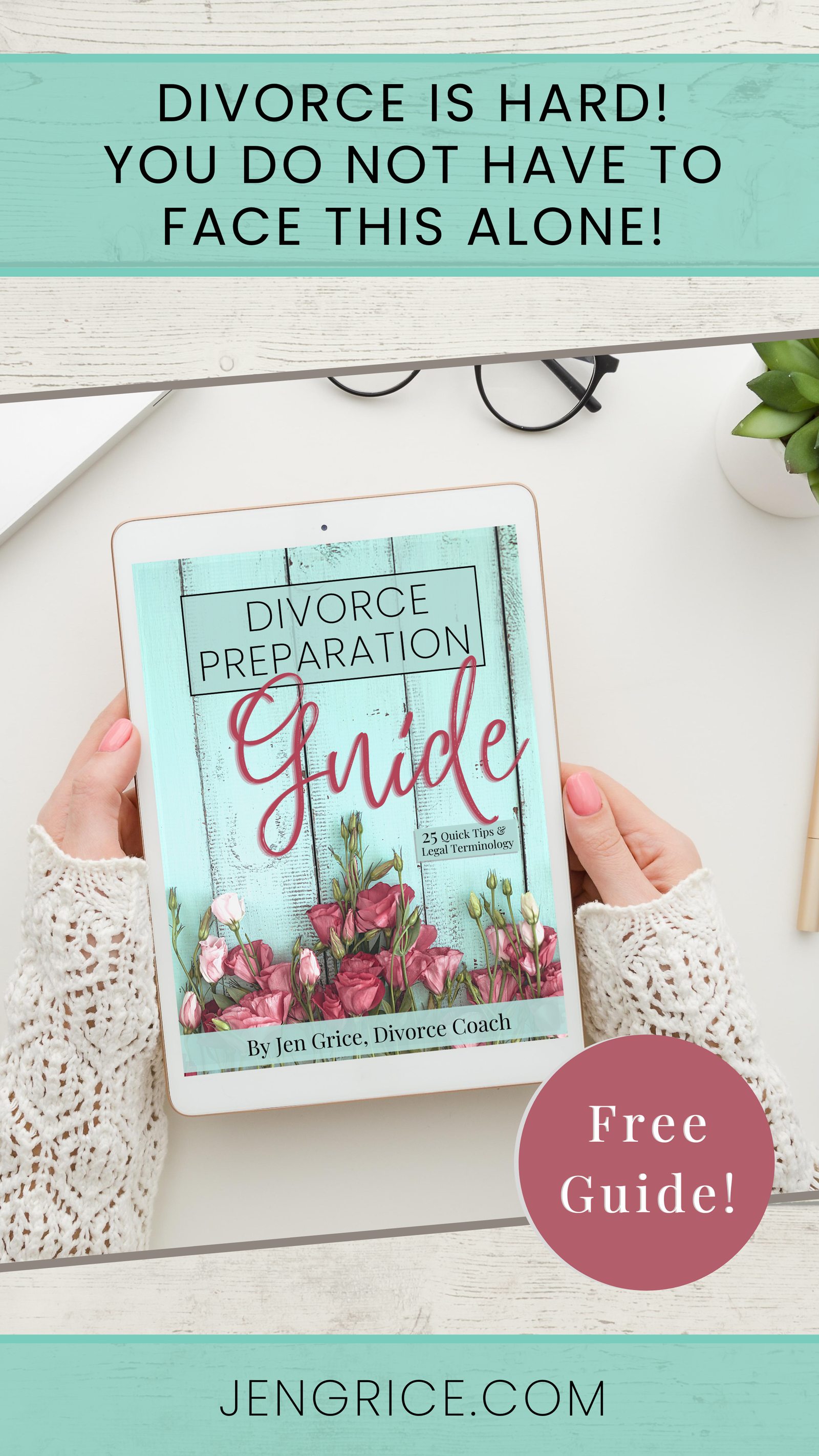 Divorce is hard! You need to be prepared. With this FREE preparation guide, you'll know what all the divorce legal terminology means, what questions to ask a lawyer before hiring them PLUS 25 quick tips to get you started. via @msjengrice